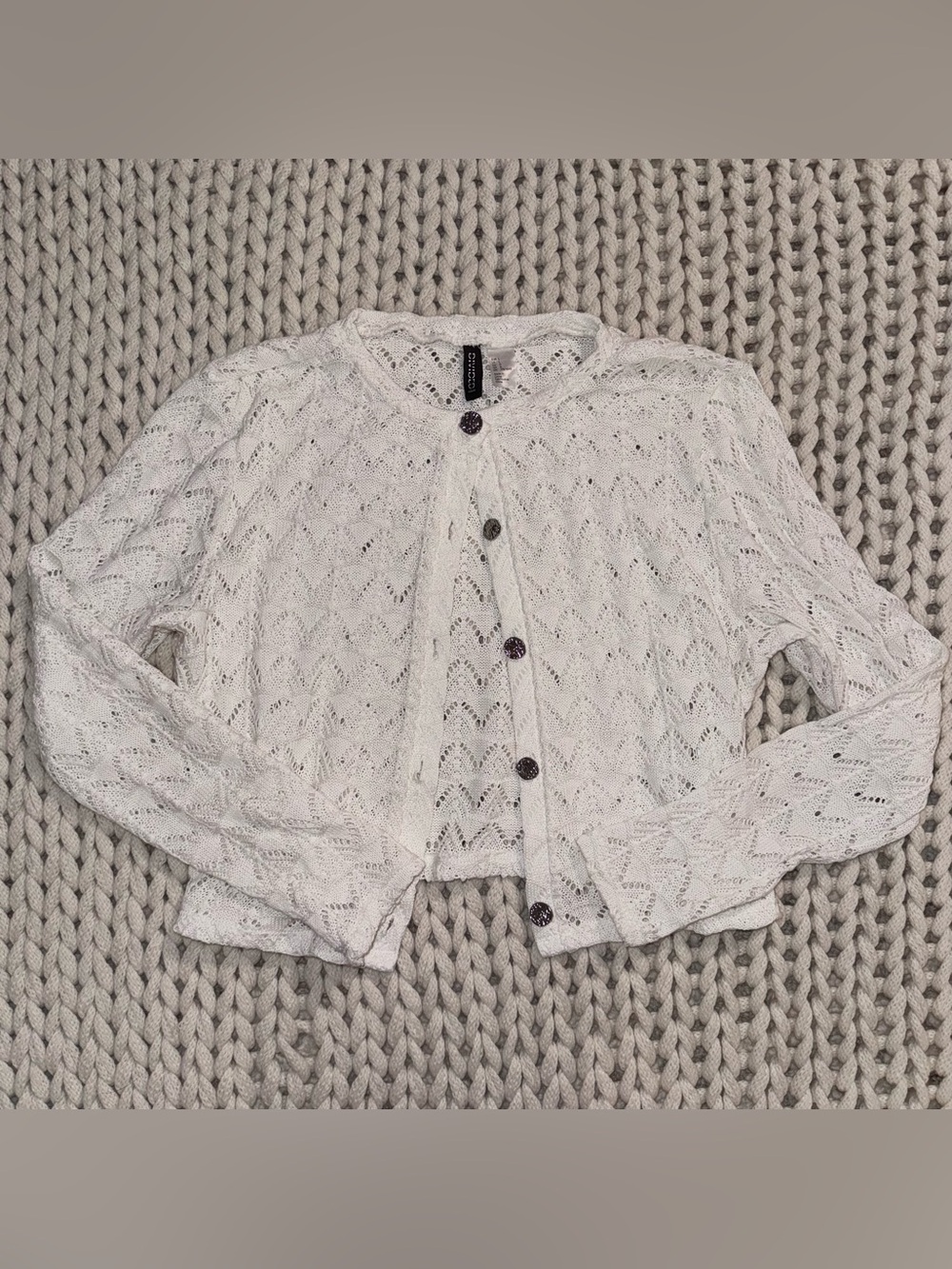 H&M White Eyelet Knit Cardigan Sweater